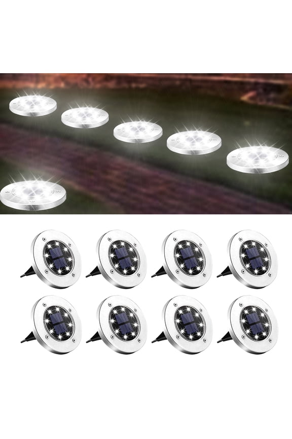 8 pack Solar Inground Lights for Outside, 8 LED Waterproof Solar Disk Lights, Landscape Lighting for Garden Pathway, Cool White