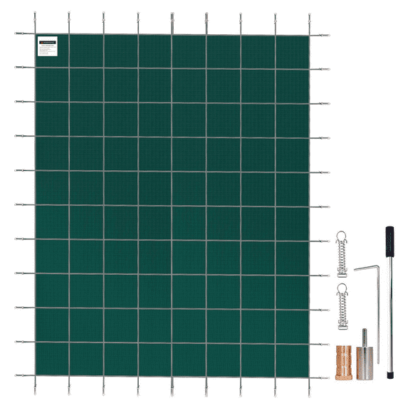 Inground Pool Safety Cover 14x26ft Rectangle - Green Mesh - Winter Pool Cover with Hardware