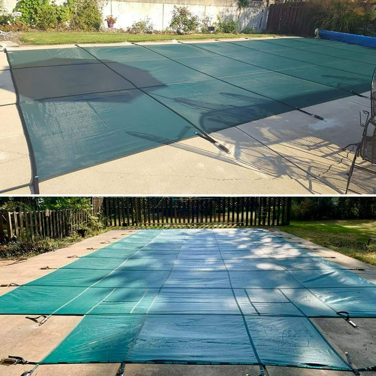 Inground Swimming Pool Cover Safety Rectangle Cover w/ Center Step 16X32FT  Green Winter Safety Cover Inground Swimming Pool Cover Rectangle Center