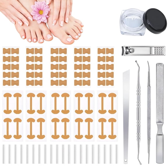 Ingrown Toenail Corrector Kit, 50PCS Breathable Nail Correction Patches with Nail Lifter Tool, Helps Reduce Pressure, Easy At-Home Foot Care