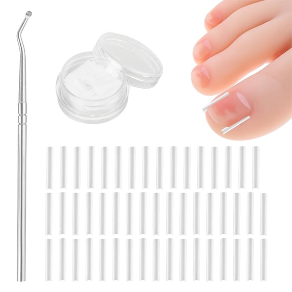 Ingrown Toenail Manicure Tool 50 Pcs,Ingrown Toenail Correction Strip with Nail Picker,Flexible Gel Toenail Embedding Tool,Nail Groove Supporting Strip for Paronychia,Painless Ingrown Toenai Remover