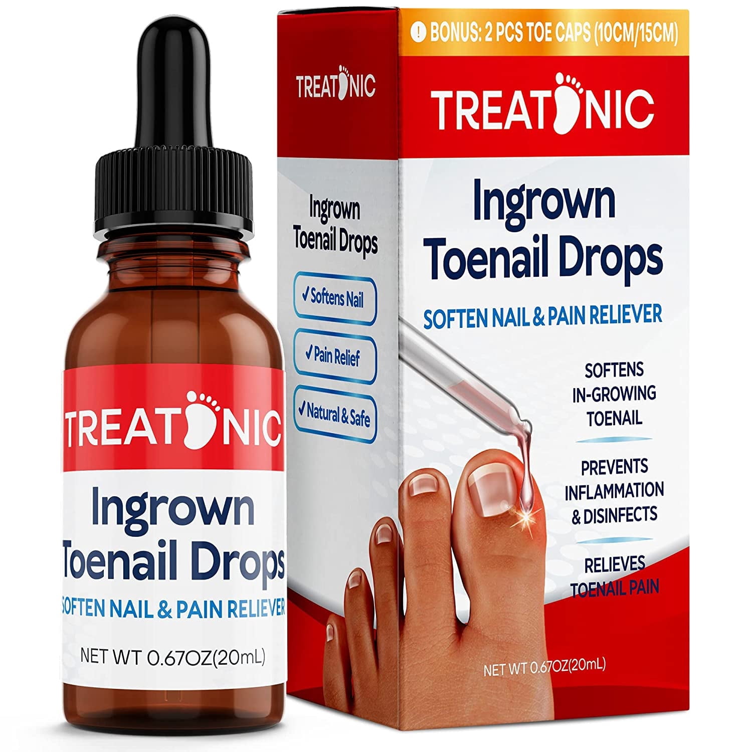 Treatonic, Ingrown Toenail Treatment, Silicone Gel Toe Caps for Relief ...