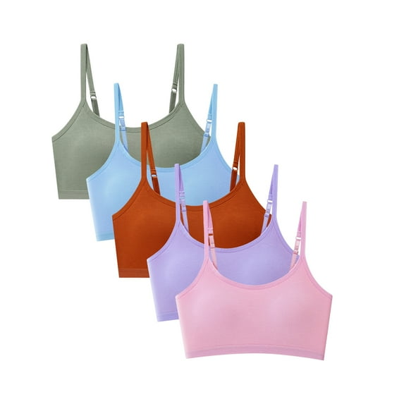 Ingzy 5-pack Girls Cotton Training Bra for Teens with Adjustable Straps & Fixed Padding, Wireless First Bras for Juniors 10-18 Years
