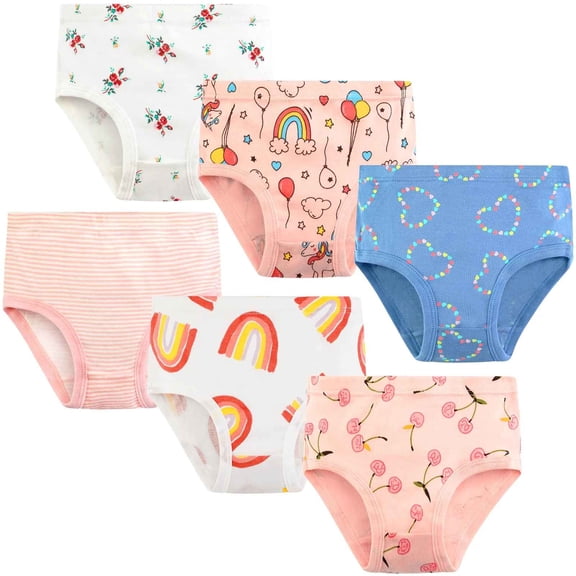 Ingzy 6-pack Little Girls Soft Cotton Underwear Kids Cool Breathable Comfort Panty Briefs Toddler Undies for 2-8 Years
