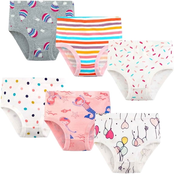 Ingzy 6-pack Little Girls Soft Cotton Underwear Kids Cool Breathable Comfort Panty Briefs Toddler Undies for 2-8 Years