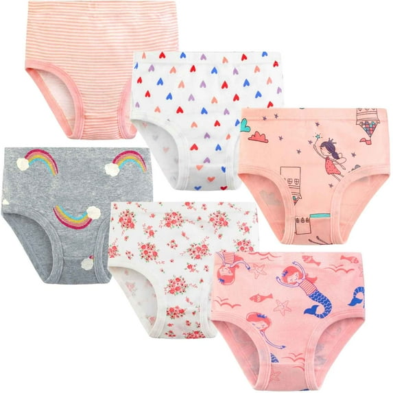 Ingzy 6-pack Little Girls Soft Cotton Underwear Kids Cool Breathable Comfort Panty Briefs Toddler Undies for 2-8 Years
