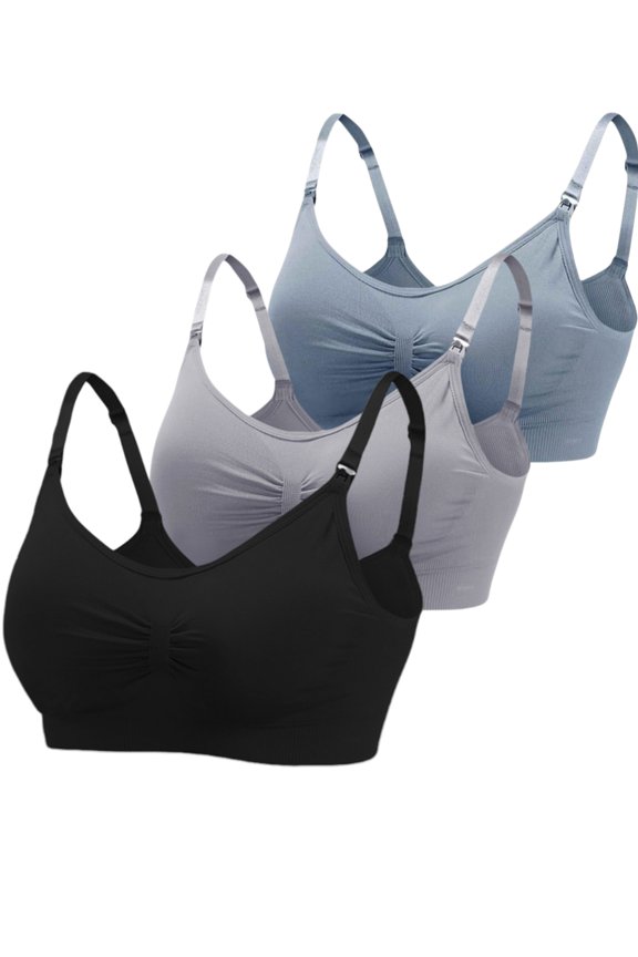Front Open Seamless Maternity Nursing Bra, 3-Row Back Closure Adjustable Straps Plus Size Lightweight Supportive Postpartum Breastfeeding Bra