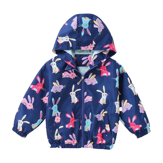 Ingzy Kids Girls Cartoon Zip Hooded Jacket Spring Fall Light Windbreaker Toddler Outwear