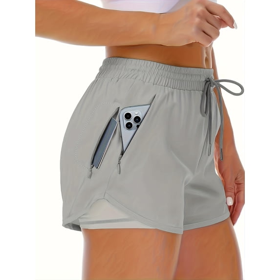 Women's 2-in-1 High Waisted Running Shorts | Tummy Control Anti Chafe Liner | Quick Dry Lightweight Athletic Gym Shorts with Deep Zipper Pockets