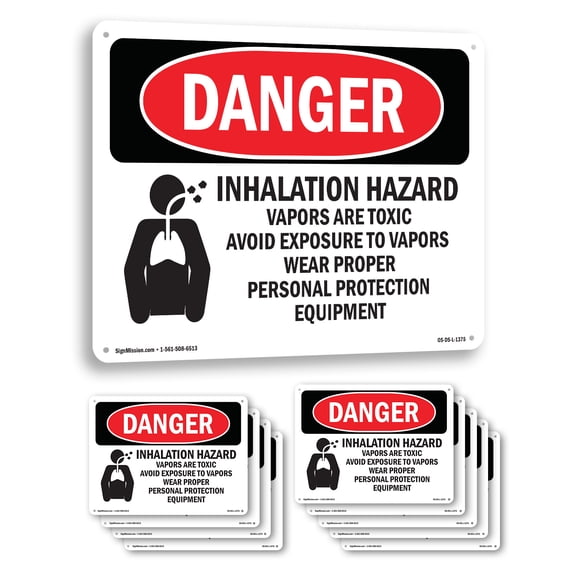 Inhalation Hazard Vapors Toxic OSHA Danger Aluminum Sign 10 Inch x 7 Inch - 10 Pack