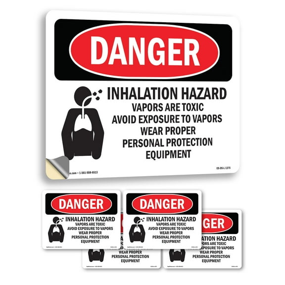 Inhalation Hazard Vapors Toxic OSHA Danger Vinyl Decal Label 5 Inch x 3.5 Inch - 5 Pack