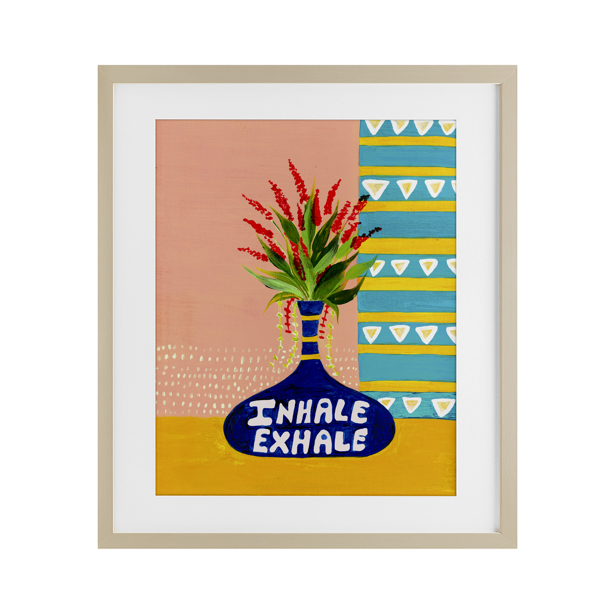 Inhale Exhale Flower Vase Birch Framed Print Under Glass, design by Nabeela Rumi