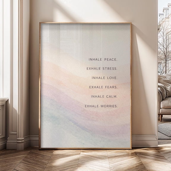 Inhale Exhale Mindfulness Quote Calm Meditation Neutral Pastel Wellness Poster Unframed Paper Print