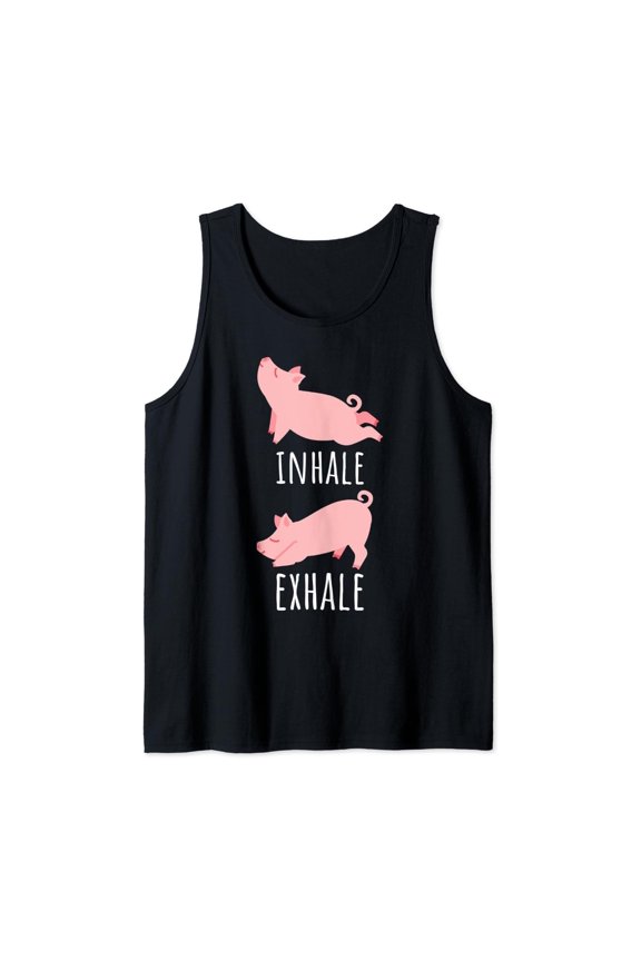 Inhale Exhale Pig Yoga Meditation Workout Exercise Mom Gift Tank Top Size S-3XL