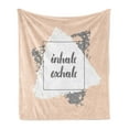 thumbnail image 1 of Inhale Exhale Soft Flannel Fleece Throw Blanket, Grunge Paintbrush Sports and Message Soft Pattern, Cozy Plush for Indoor and Outdoor Use, 70" x 90", Pale Peach Grey White, by Ambesonne, 1 of 5