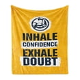 thumbnail image 1 of Inhale Exhale Soft Flannel Fleece Throw Blanket, Motivation Words with Muscle Arms Sports Confidence Activity, Cozy Plush for Indoor and Outdoor Use, 60" x 80", Earth Yellow Indigo, by Ambesonne, 1 of 5