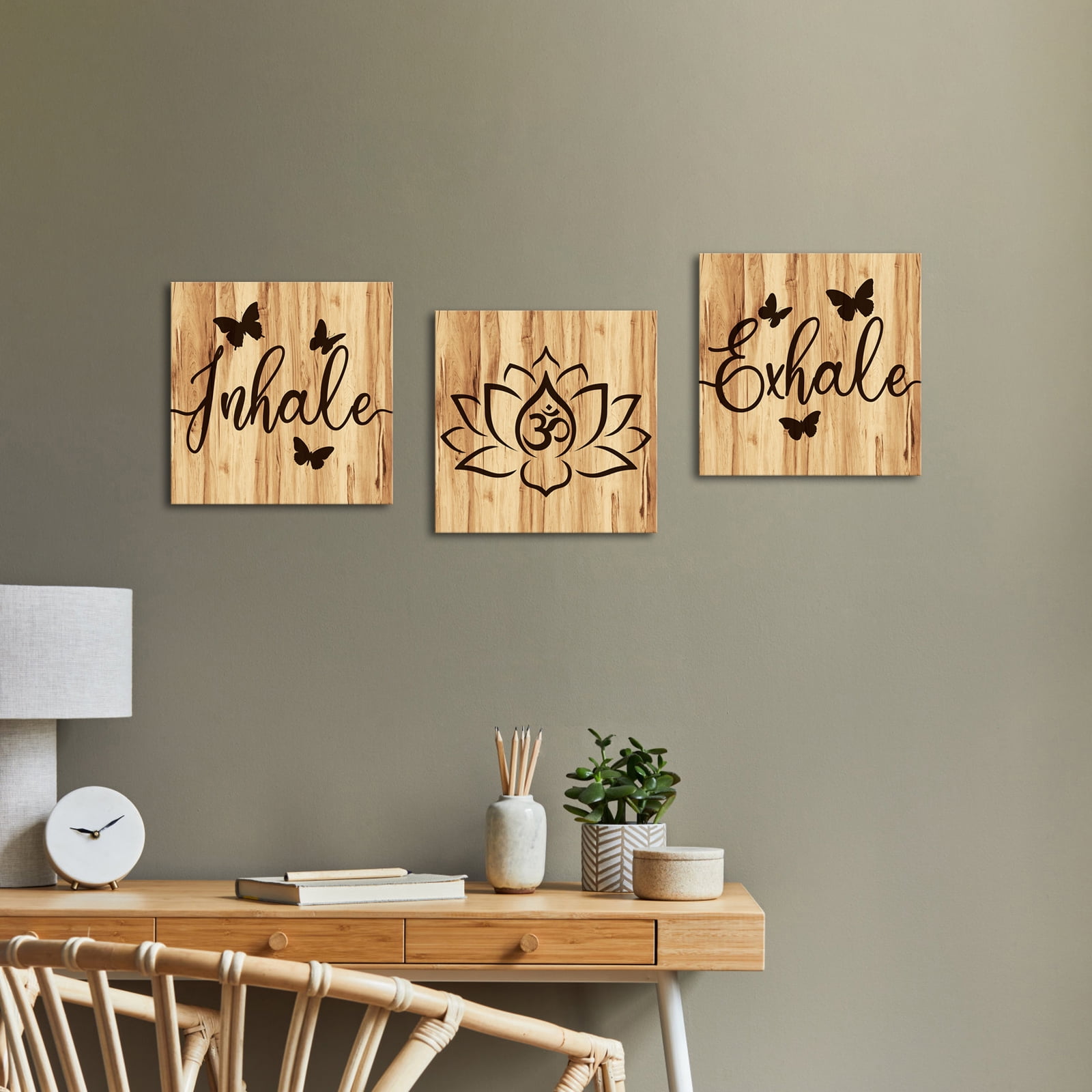 Inhale Exhale Wall Art Decor Inhale Exhale on Brown Wood Background ...