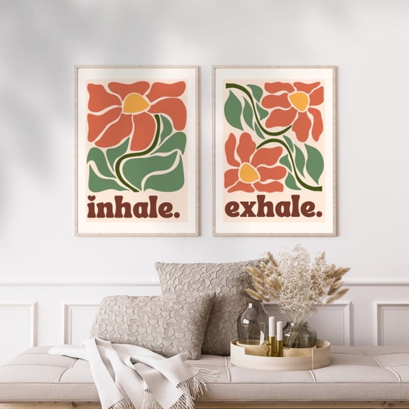 Inhale Wall Art Print, Exhale Two, Neutral Boho Quote, Meditation ...