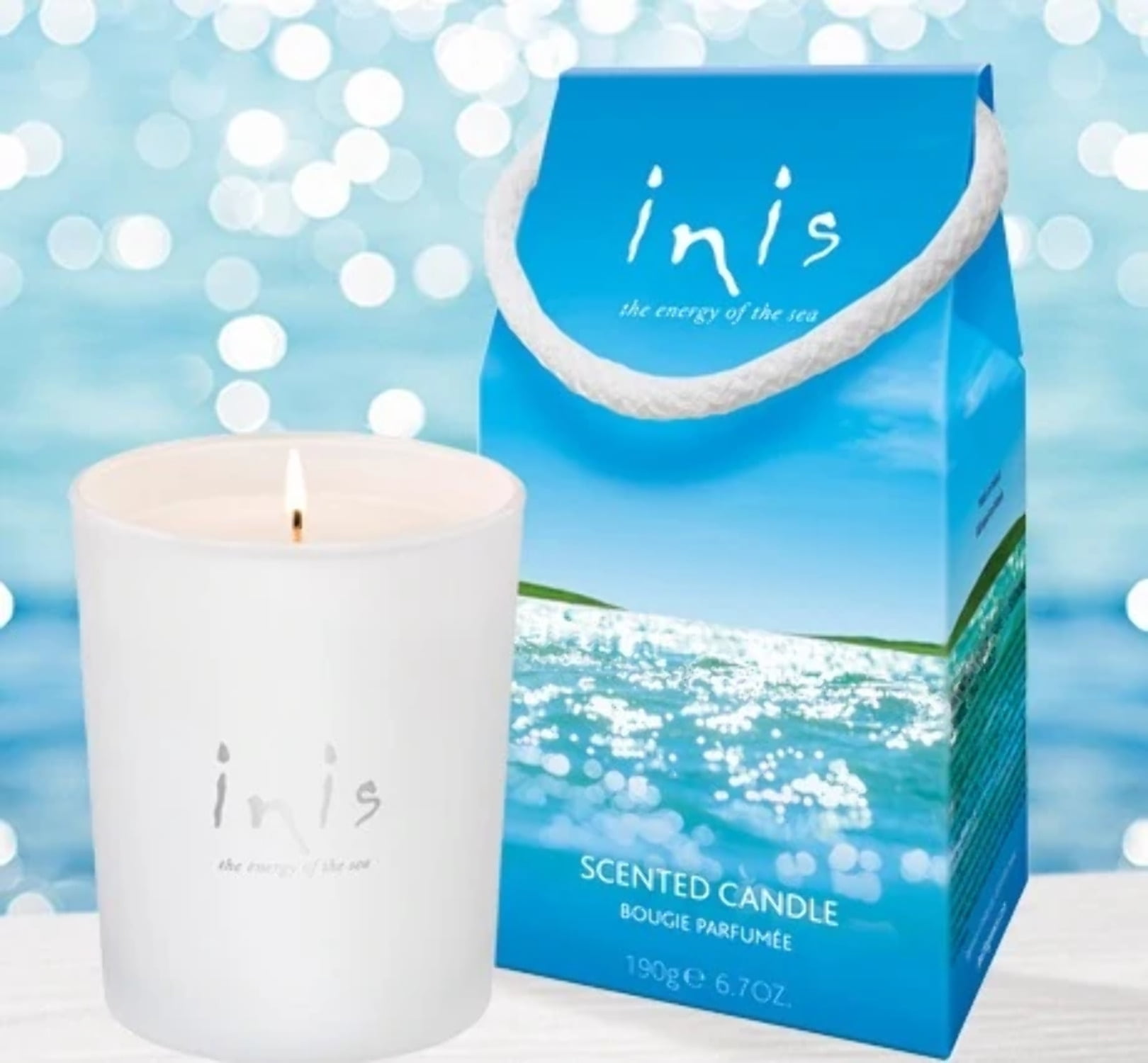 Inis White Frosted Glass Scented Candle 6.7oz