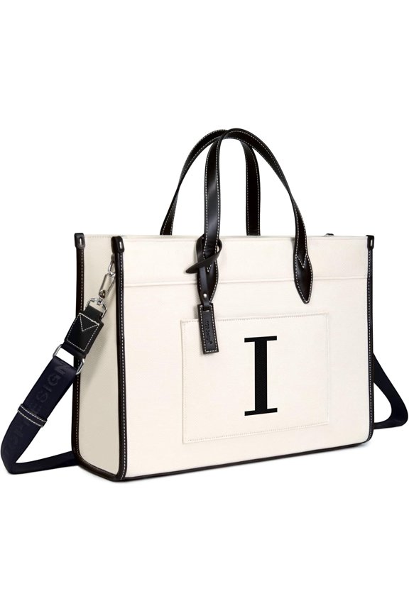 Initial 15.6" Laptop Tote Bag for Women, Personalized Canvas Work Purse, Business Briefcase & Office Handbag