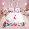 thumbnail image 1 of Initial A-Z Comforter Set,Initial Letter I Bedding Set Full,Floral Bowknot Down Comforter,Romantic Rose Alphabet Reversible Bed Set with 2 Pillowcases for Bedroom, 1 of 6