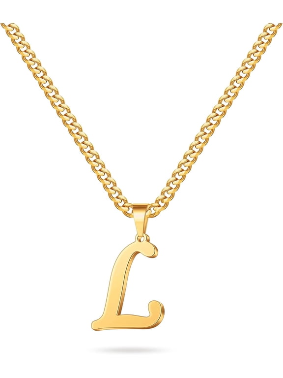 Initial A-Z Letter Necklace for Men Women, Stainless Steel Cuban Link Chain Letter Pendant Necklaces Capital Monogram Necklace Jewelry Gifts for Men 20+2 Inches