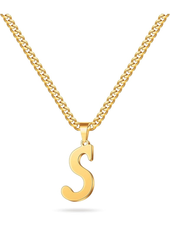 Initial A-Z Letter Necklace for Men Women, Stainless Steel Cuban Link Chain Letter Pendant Necklaces Capital Monogram Necklace Jewelry Gifts for Men 20+2 Inches