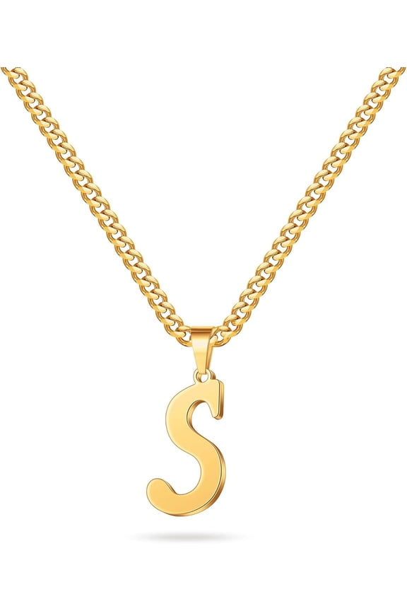 Initial A-Z Letter Necklace for Men Women, Stainless Steel Cuban Link Chain Letter Pendant Necklaces Capital Monogram Necklace Jewelry Gifts for Men 20+2 Inches
