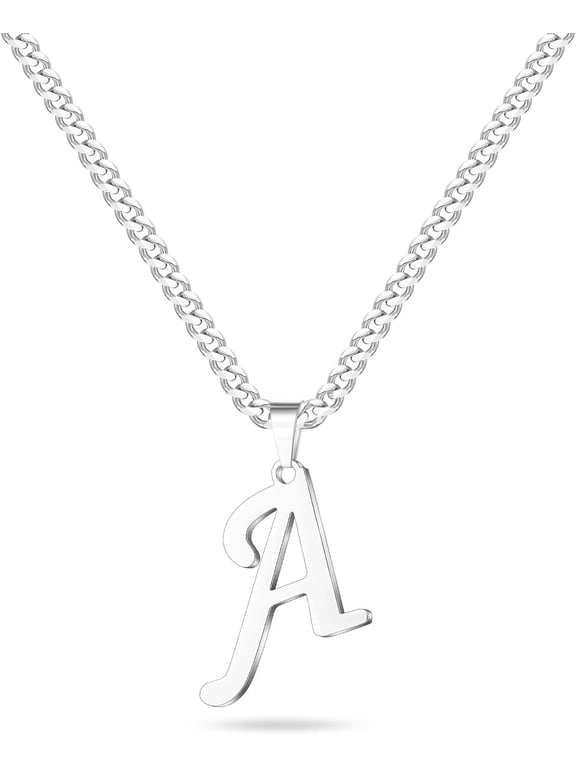 Initial A-Z Letter Necklace for Men Women, Stainless Steel Cuban Link Chain Letter Pendant Necklaces Capital Monogram Necklace Jewelry Gifts for Men 20+2 Inches