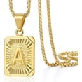 thumbnail image 1 of Initial A-Z Letter Pendant Necklace Mens Womens Capital Letter Yellow Gold Plated Stainless Steel Box Chain 22inch, 1 of 5