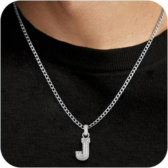 Initial A-Z Letter Pendant Necklace for Men 18K Gold Plated Capital Initial Necklace Cuban Link Chain 4mm 20 Inch Jewelry Gift