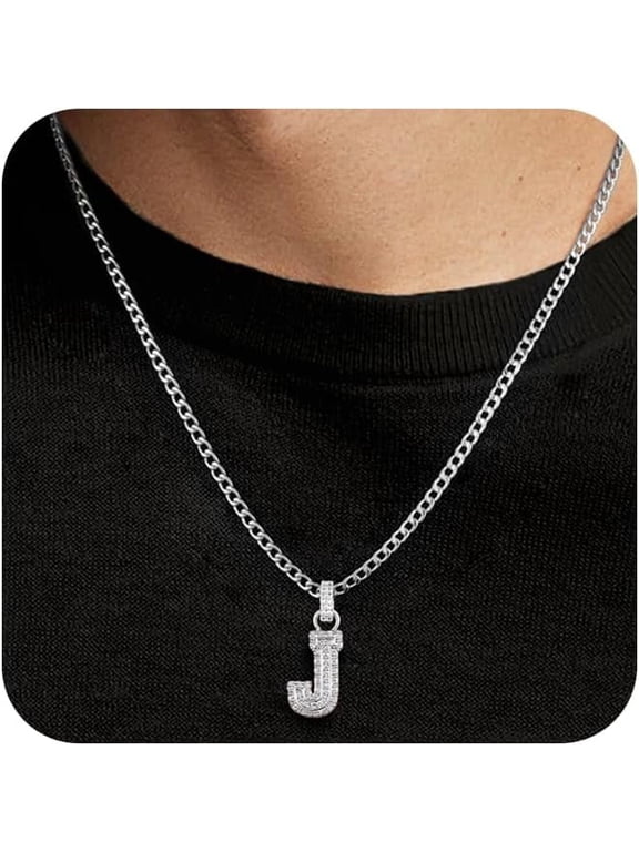 Initial A-Z Letter Pendant Necklace for Men 18K Gold Plated Capital Initial Necklace Cuban Link Chain 4mm 20 Inch Jewelry Gift