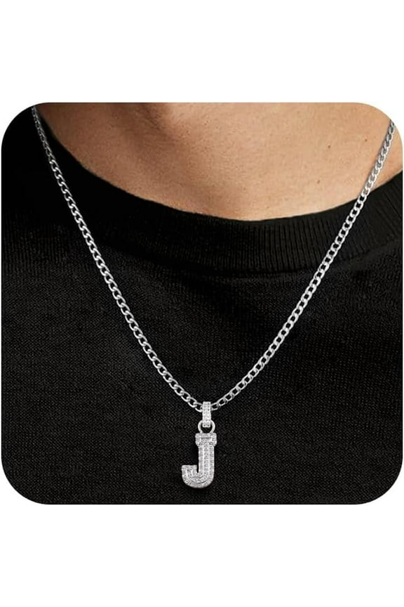 Initial A-Z Letter Pendant Necklace for Men 18K Gold Plated Capital Initial Necklace Cuban Link Chain 4mm 20 Inch Jewelry Gift