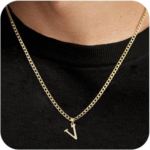 Initial A-Z Letter Pendant Necklace for Men 18K Gold Plated Capital Initial Necklace Cuban Link Chain 4mm 20 Inch Jewelry Gift