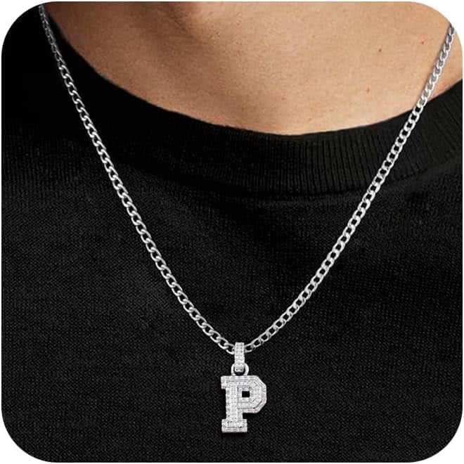 Initial A-Z Letter Pendant Necklace for Men 18K Gold Plated