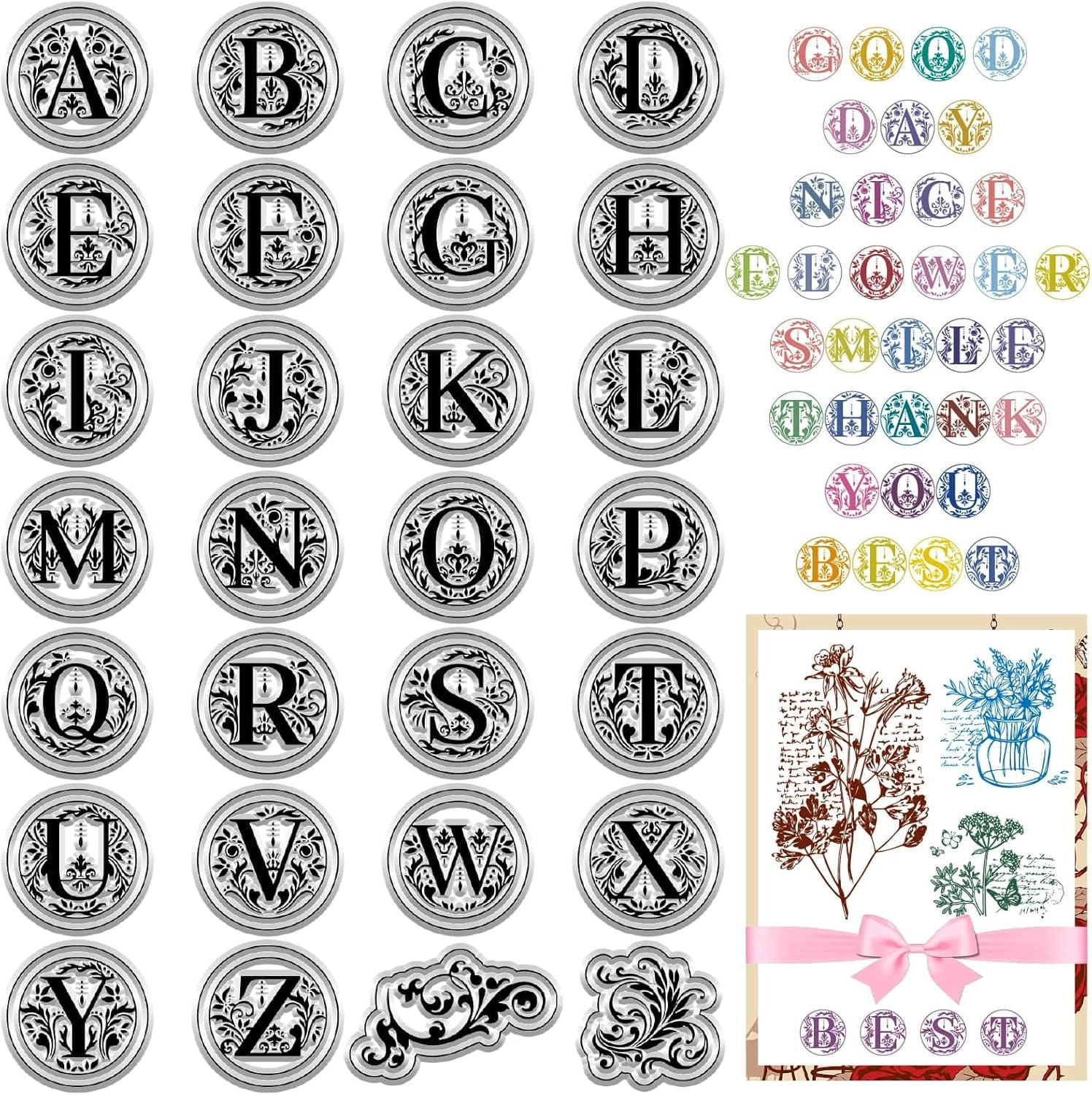 Initial A-Z Letters Clear Rubber Stamps Alphabet Vintage Floral ...