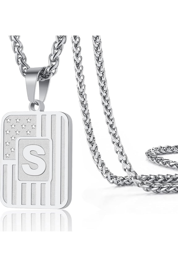 Initial A-Z Necklace for Men  Stainless Steel Letter Pendent Chain 20+2 Inches，Christmas Gifts