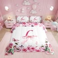 thumbnail image 1 of Initial A-Z Queen Comforter Set,Initial Letter L Bedding Set,Floral Bowknot Down Comforter,Romantic Rose Alphabet Reversible Bed Set with 2 Pillowcases for Bedroom, 1 of 6