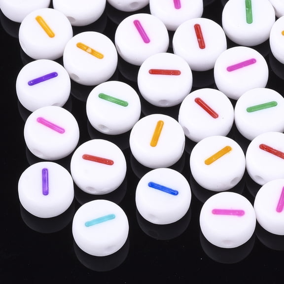 Initial Acrylic Beads Horizontal Hole Flat Round Mixed Color Letter.I 7x3.5~4mm Hole: 1.2mm 370pcs/50g