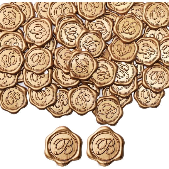 Initial Alphabet B Adhesive Wax Seal Stickers, 25 Pack Letter Wax Seal Stickers Antique Gold Self Adhesive Envelope Seals for Wedding Party Birthday Christmas (B)