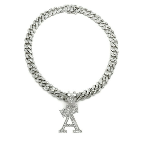 Initial Alphabet Letter Pendant 12mm/18" Box Lock Iced Out Cuban Chain Fashion Necklace