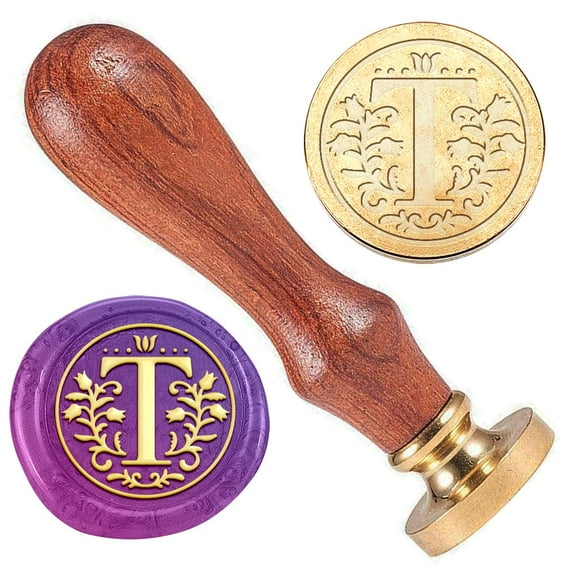 Initial Alphabet T Wax Seal Stamp 1 Brass Head Wooden Handle Vintage Letter Sealing Wax Stamps for Wedding Invitations Party Envelope Gift Wrap Thanksgiving Christmas Invitation for DIY