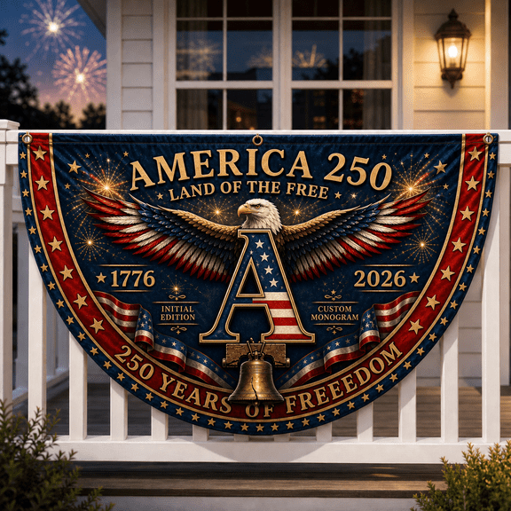 Initial America 250 Flag Custom Monogram Banner for Patriotic Porch Decor 2026