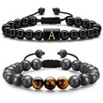 thumbnail image 1 of Initial Beaded Bracelets for Men, 8mm Tiger Eye Lava Rock Stone Handmade Mens Letter Obsidain Bracelet Stress Relief Yoga Beads Bracelets Adjustable Anti Anxiety Bracelets for Men Women Jewelry Gifts, 1 of 9
