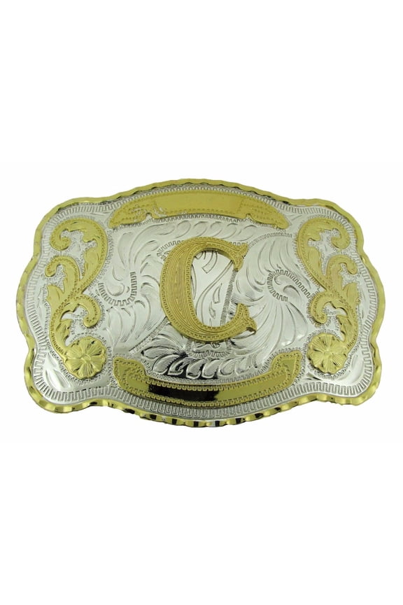 Initial Belt Buckle Letter C Alphabet Monogram Western Cowboy Rodeo Gold Silver