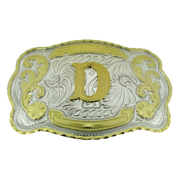 Initial Belt Buckle Letter D Alphabet Monogram Western Cowboy Rodeo Gold Silver