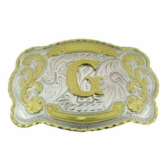 Initial Belt Buckle Letter G Alphabet Monogram Western Cowboy Rodeo Gold Silver