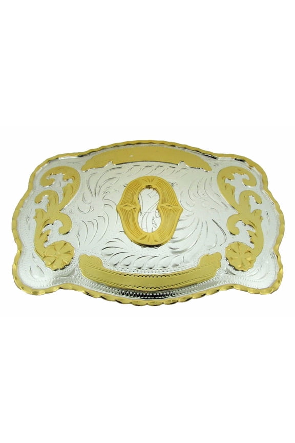Initial Belt Buckle Letter O Alphabet Monogram Western Cowboy Rodeo Gold Silver