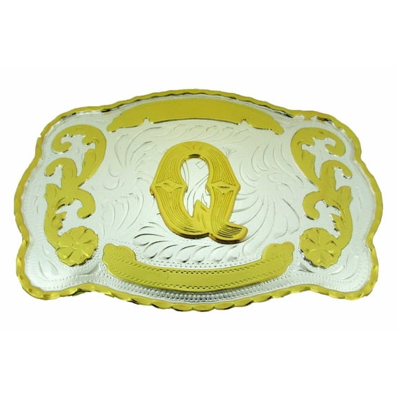 Initial Belt Buckle Letter Q Alphabet Monogram Western Cowboy Rodeo Gold Silver
