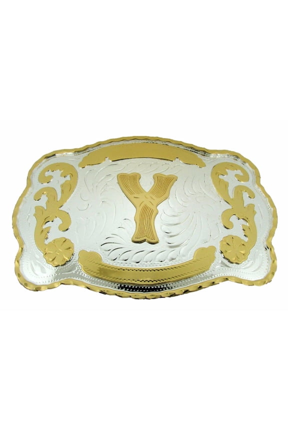 Initial Belt Buckle Letter Y Alphabet Monogram Western Cowboy Rodeo Gold Silver